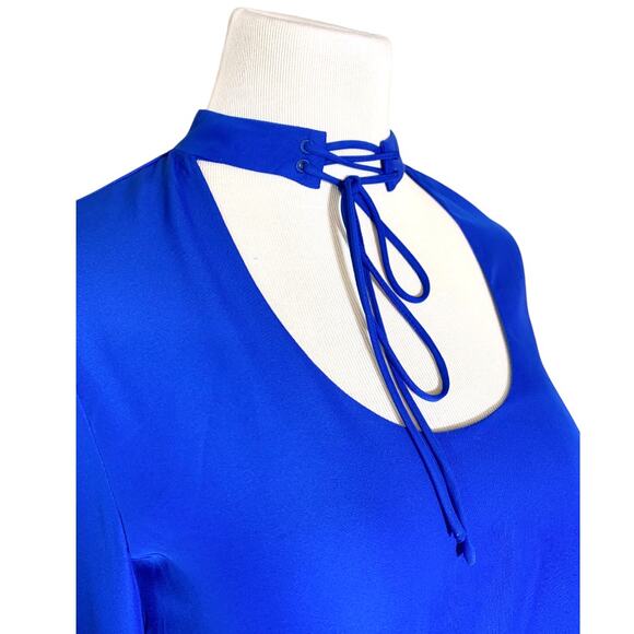 Amanda Uprichard Amherst Choker Tie Neck Bell Sleeve Mini Dress Royal Blue Small - Picture 5 of 13
